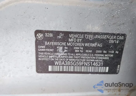 2015 BMW 328I z USA, uszkodzony, nr VIN WBA3B5G59SNS14631